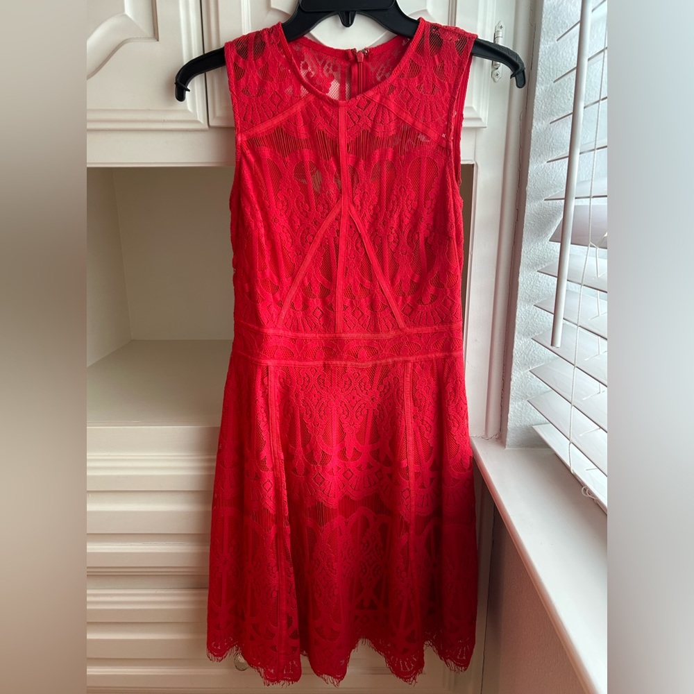 Red lace skater dress